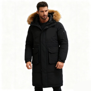 Chaqueta parka larga personalizada de cuero genuino de alta calidad para hombre, impermeable, informal, con capucha, para invierno, 90% relleno, con cremallera - Product Image 2