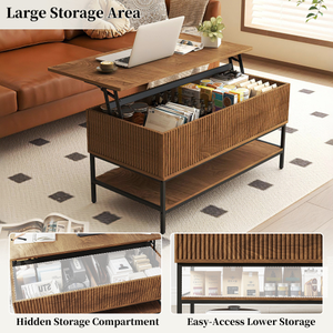 Table basse relevable rectangulaire de 39,4 pouces, style farmhouse avec rangement dissimulé et étagère inférieure, pieds <span class=keywords><strong>en</strong></span> acier robustes - Product Image 3