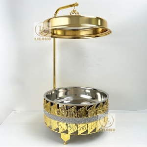 <strong>New</strong> Design Luxury 10L Stainless Steel Chafing Dish Glitter Diamond Inlaid Gold <strong>Buffet</strong> Warmer With Hanging Lid for Wedding Party - Product Image 1