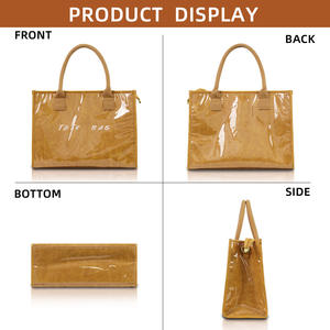 กระเป๋าถือสำหรับผู้หญิงลายกระดาษคราฟท์ทำจากพีวีซีกระเป๋าโท้ทกระเป๋าถือแบบมีซิปสายเส้นเดียวสำหรับเดินทางแบบทันสมัย - Product Image 3