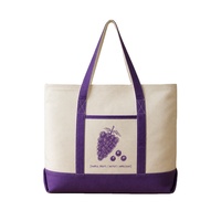 Sac fourre-tout de luxe en toile de coton lavande robuste de taille moyenne personnalisé avec longue bandoulière en corde et poche zippée réutilisable