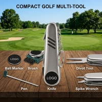 Outil de réparation de divots de golf multifonction 6-en-1 en acier inoxydable léger et écologique, marqueur de balle, brosse pour club, clé à pointe, accessoires de golf
