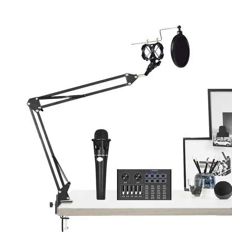 Профессиональный конденсаторный микрофон i10, набор звуковых карт с регулируемой подвеской микрофона, ножничный рычаг