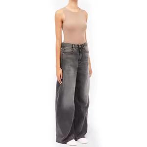 Nouvelle Arrivée Pantalon Large Femme Effet Délavé Jean Taille Basse Panneaux Structurés Asymétriques Jean Ample en Denim pour Filles - Product Image 2