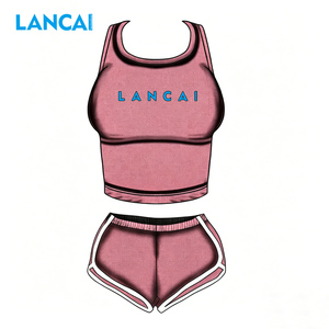 Conjunto de Dos Piezas Lancai para Mujer, Camiseta sin Mangas y Pantalones Cortos, Corte Ajustado, Color Sólido, Ropa Casual de Verano - Product Image 1
