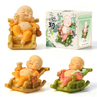 Petite figurine de moine Maitreya en résine, statue relaxante, décoration Feng Shui chinoise, ornement de bureau à domicile, cadeaux de collection