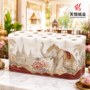 <span class=keywords><strong>Papier</strong></span> <span class=keywords><strong>toilette</strong></span> doux 3 plis en vrac, motif éléphant de temple bouddhiste thaïlandais et <span class=keywords><strong>lotus</strong></span> palmier, qualité supérieure - Product Image 1