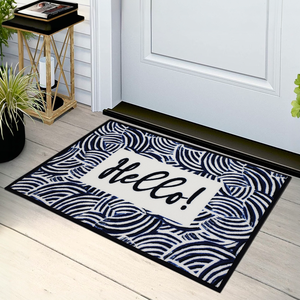 Tapis d'entrée commercial en gros personnalisé à motif vague Hello, avec bordure en caoutchouc antidérapant, en nylon absorbant <span class=keywords><strong>la</strong></span> poussière, production en vrac - Product Image 1
