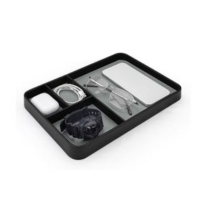 Classic Valet Tray Desk Organizer for Men 4 Slots Premium PU Leather Living Room Desk Use Multifunction Nightstand Bedside <b>Caddy</b> - Product Image 1