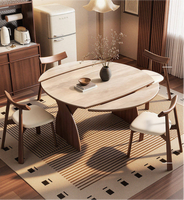 Table à manger rétractable moderne Atunus, convertible carrée-rond, avec pieds en bois massif et plateau en ardoise, ensemble de meubles de salle à manger