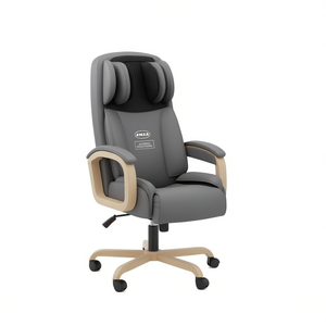 Sedia da Ufficio OIREA in Ecopelle Grigia con Funzione Massaggio e Base in Legno, Poltrona Direzionale - Product Image 1