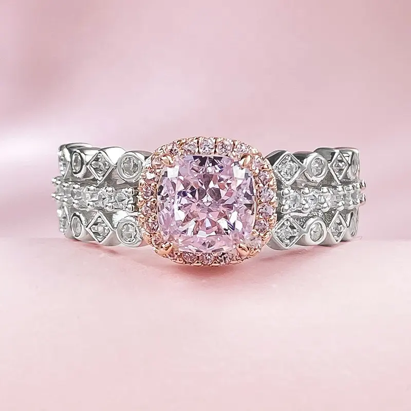 Розовое кольцо с бриллиантом ювелирные изделия обручальное Обручальное розовое кольцо с цирконом