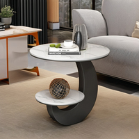 Table d'appoint en pierre frittée de salon au design minimaliste moderne de luxe pour la maison, le bureau, l'école et contemporain avec pieds en métal