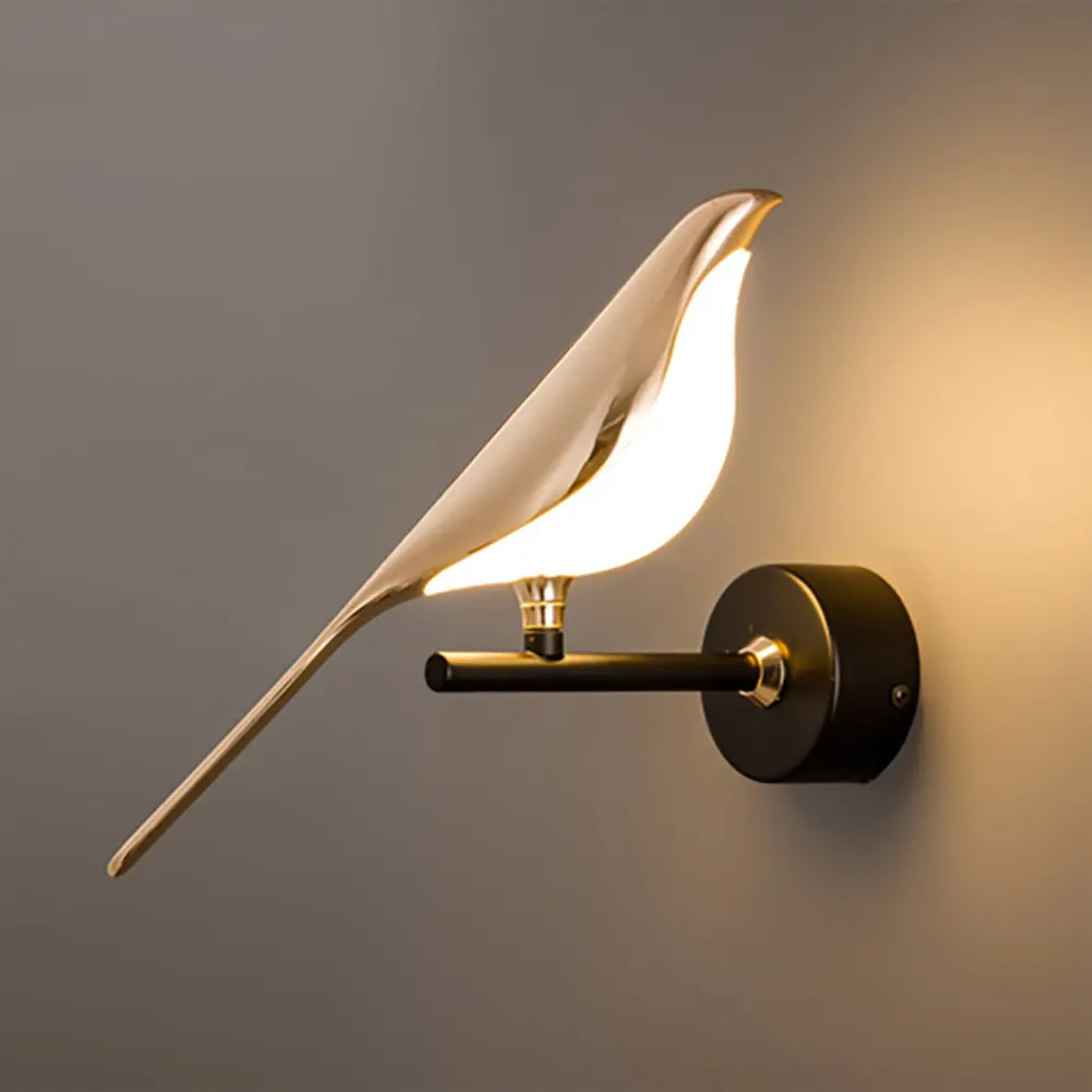 New Creative Design Nordic Indoor Decorative Wall Lamp Aluminum Acrylic Bird Gold Led Wall Lamp For Bedroom