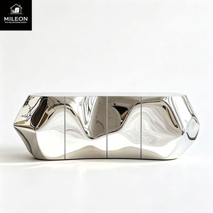 Buffet en acier inoxydable effet <span class=keywords><strong>miroir</strong></span>, console moderne à ondes irrégulières, meuble de rangement de luxe pour salon - Product Image 6