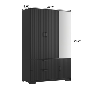 [US Stock] 4 Doors Wooden <strong>Wardrobe</strong> Storage Cabinet <strong>With</strong> Hanging Rod <strong>and</strong> Adjustable <strong>Shelves</strong> Fast Shipping From US MOQ 1 - Product Image 6