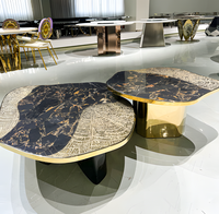 Ensemble de tables basses italiennes de luxe minimaliste, design sculpté à la main, table basse en marbre naturel, mobilier moderne haut de gamme pour la maison