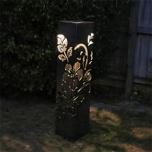 Lampe à colonne carrée en acier corten imperméable pour extérieur, avec motif ajouré LED, pour aménagement paysager extérieur - Product Image 3