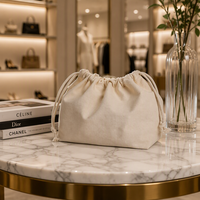 Sac cosmétique en toile beige écologique avec cordon de serrage, pochette en tissu doux, grande capacité, sac de rangement pour maquillage de voyage