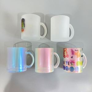 Expédition gratuite depuis l'entrepôt américain – Tasses en verre dépoli transparent de 11 oz avec poignée, à sublimation par transfert thermique, à paillettes arc-en-ciel colorées et dégradées - Product Image 1