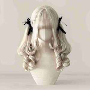 Peluca de estilo Lolita para toda la cabeza, pelo largo y rizado con flequillo lateral, coletas, línea de cabello natural, fibra Kanekalon - Product Image 2