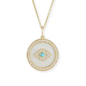 Gemnel new arrivals 14k gold plated black enamel eye coin cubic zirconia necklace