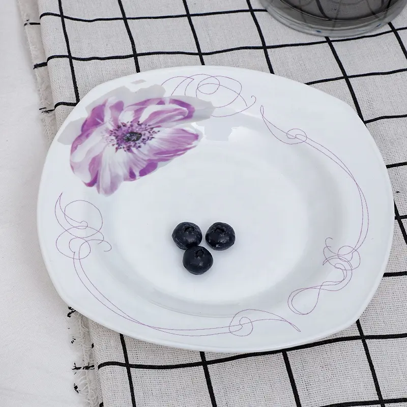 China factory OEM ODM free sample square luxury colored glaze 8 inch opal glass porcelain plates and platters