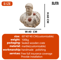 Custom Marble Roman Bust Statue, Carved Stone Bust Sculpture for Mansion Decoration