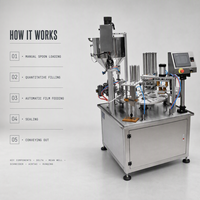Machine de remplissage et de scellage rotative pour cuillères à miel, idéale pour les salons de thé, les hôtels, les petits-déjeuners, et l'emballage individuel de portions de miel en cuillères plastiques.