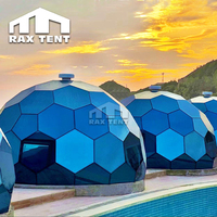 Tente dôme hexagonale en verre de 6m RAXTENT pour salle de glamping de luxe 100% étanche et antirouille