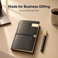 Set Hadiah Buku Catatan Kulit A6 dengan Pena, 80 Lembar, Agenda Kerja, Jilid Thermal, Perencana Bisnis, Logo Custom