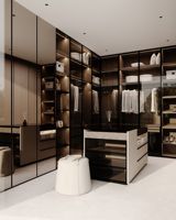 Armoire de chambre moderne autoportante avec portes vitrées, éclairage réglable et miroir pleine longueur – Conception gratuite