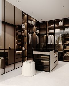 <span class=keywords><strong>Armoire</strong></span> de chambre moderne autoportante avec portes vitrées, éclairage réglable et <span class=keywords><strong>miroir</strong></span> pleine longueur – Conception gratuite - Product Image 5