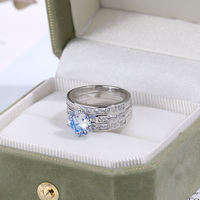Mode de luxe 925 en argent Sterling 3 ensemble de bagues de fiançailles de mariage blanc rose bleu Moissanite pour les femmes