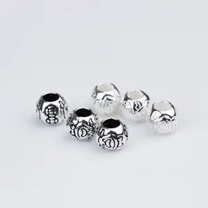 Cute S925 Sterling Silver Cartoon Animal Pattern Grabado Spacer Beads 7mm Thai Silver Round Beads Vintage Jewelry Findings