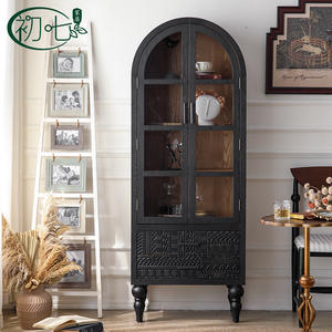 Black Arched Glass Door Cabinet With <b>Storage</b> Living Room Cabinet - Product Image 3