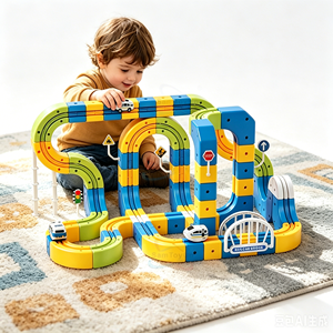 Samtoycn Elektrisches Spielzeug-Eisenbahnset 224-teilig <span class=keywords><strong>3D</strong></span>-Rennstrecke für Kinder mit DIY Magnetischem STEM-Spielzeug Verkehrszeichen Lehrreiche Geschenke - Product Image 1