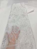 Tissu en dentelle de maille noire lourde à sequins et perles, motif floral lotus, pour Abaya, Kaftan, Robe Dubaï Moyen-Orient, vendu au mètre, plusieurs couleurs, livraison rapide