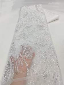 Tissu en dentelle de maille noire lourde à sequins et perles, motif floral lotus, pour Abaya, Kaftan, <span class=keywords><strong>Robe</strong></span> Dubaï Moyen-Orient, vendu au mètre, plusieurs couleurs, livraison rapide - Product Image 2