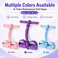 Cuerda Elástica Multifuncional de 6 Tubos con Pedal, Material Ecológico de Látex/NBR, Equipo de Fitness, Yoga, Abdominales, Ejercicios de Piernas