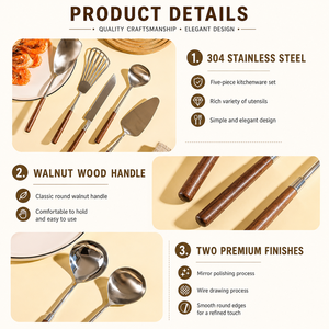 ชุดตะหลิวสแตนเลสด้ามไม้ 1 ชิ้น ทนความร้อนสูง ใช้กับเครื่องล้างจานได้ อุปกรณ์ครัวที่ยั่งยืน - Product Image 4