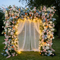 Großhandel Künstliche Seiden-Weiße Hochzeitsbogen-Blumenarrangements Rosen-Pfingstrosen-Blumenhintergrund für Hochzeitsdekoration