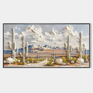 Peinture murale grand format sur toile, paysage de cactus du désert texturé en 3D, peinte à la main, style montagne du Sud-ouest, pour chambre et salon - Product Image 6