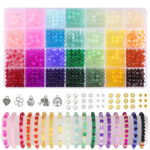 28 Color 6mm Glass <b>Beads</b> DIY Jewelry Making Kit For Kids Craft Supplies Bracelet Making Accessories - Product Image 1