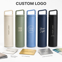 Bouteille d'eau isotherme en acier inoxydable 500 ml avec logo personnalisé, couvercle à poignée, anti-fuite, double paroi, gourde de sport, cadeau d'entreprise