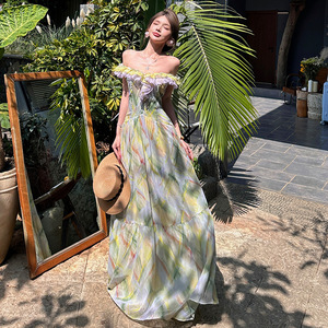 Robe longue à volants et décolleté plongeant pour les vacances à l'île, style féerique, avec ouverture dorsale complète, idéale pour <span class=keywords><strong>Sanya</strong></span> - Product Image 1