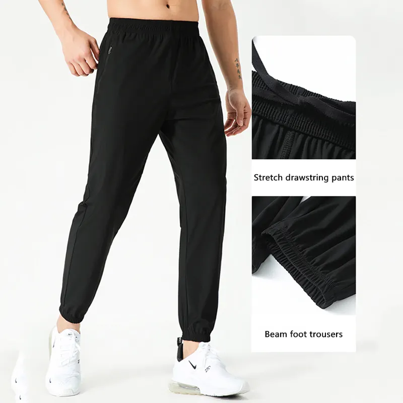 Lulu-pantalones de seda de hielo para hombre, pantalón suelto de talla grande para correr al aire libre, entrenamiento de Fitness, secado rápido