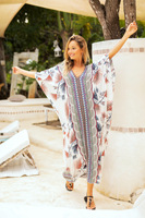 Hoge Kwaliteit Europese En Amerikaanse Mode Gedrukt Badmode Batwing Mouw Gewaad Kaftan Jurk Cover Up Beachweare Losse Vrouwen
