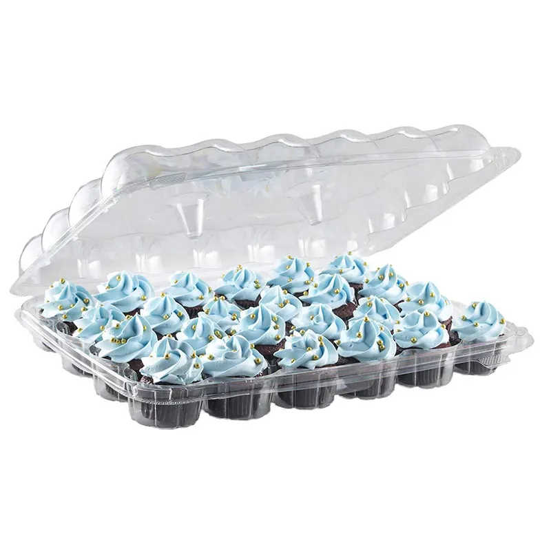 24 Counts PET Disposable Muffin Cupcake Container Holder Boxes And Cupcake Carrier with Tall Dome, Storage Tray, Travel Holder