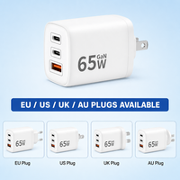 Chargeur de téléphone rapide 65W GaN PD QC3.0 2C1A, adaptateur secteur de voyage pour ordinateur portable, tablette, appareil photo, écouteurs, UE, États-Unis, Royaume-Uni, vente en gros